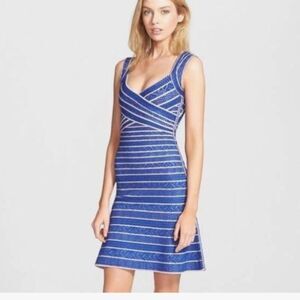 Herve Leger Womens Size  M / L Blue Kamron Bandage Fit & Flare Dress Rear Zipper